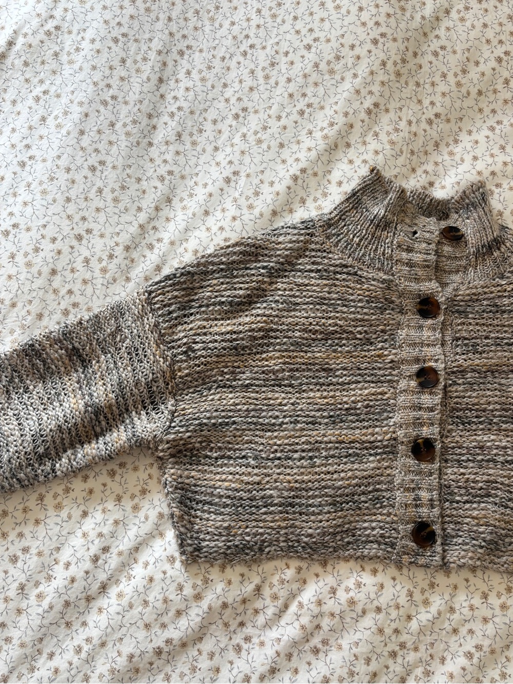 BDG Marled Taupe Button-Front Cropped Cardigan